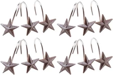 Farmhouse Star Anti-Rust Shower Curtain Hooks - New - 12 Shower Curtain Rings