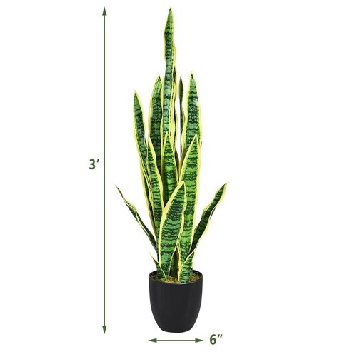 3 Fuß grün und gelb Indoor Outdoor dekorative künstliche Schlangenpflanze im Topf, - Bild 3 von 8