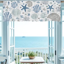 Coastal Valances for Windows, Summer Nautical Valances for Windows, Blue Seaside