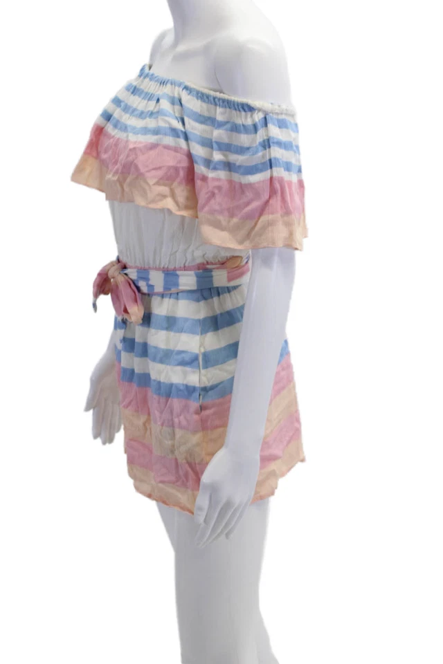 Mara Hoffman Women's Sleeveless Off The Shoulder Ruffle Romper Striped Size XS - Image 2 of 4