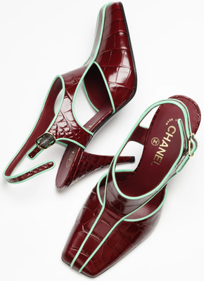 NEW 26S Chanel Burgundy Crocodile Croc Illusion Green Shoes