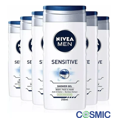 NIVEA MEN 6 X Nivea For Men Shower Gel Body, Face & Hair Wash Sensitive 250ml