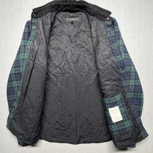 Rag & Bone Shacket Black Watch Plaid Insulated Medium Flannel Corduroy Collar image 3