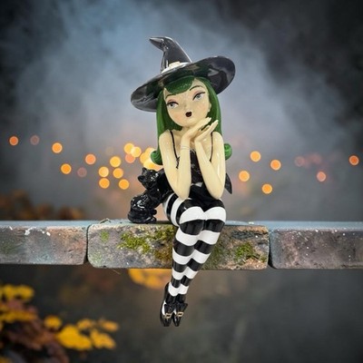 VIRAL 24  Bella Lux Halloween Witch Figurine w/ Black Cat, Freestanding Decor!