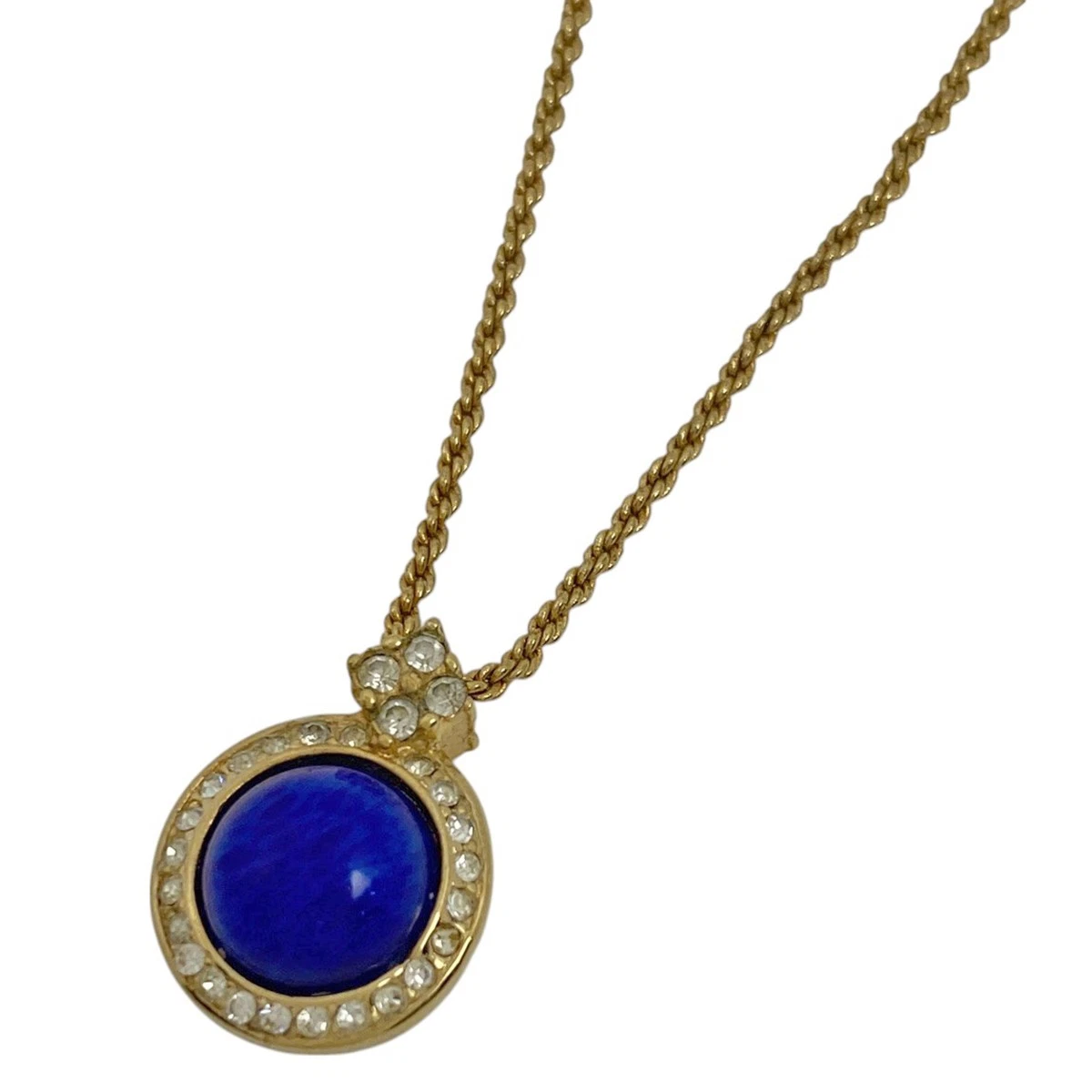 Collana Christian Dior design strass placcata oro blu donna
