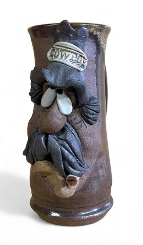 Vintage Mahon Handmade Ugly/Funny Face Cowboy Stoneware Mug