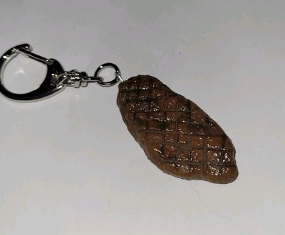 Steak Keychain Clip On Charm Meat Barbeque Accessory Beef Grill Marks Man Gift