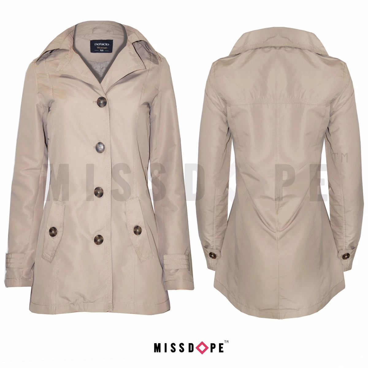 NEW BEIGE WOMENS MAC TRENCH COAT JACKET LIGHTWEIGHT BELTED OUTWEAR OFFICE LAPEL