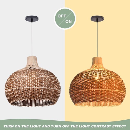 Arturesthome Wicker Chandelier Boho Basket Rattan Pendant Lighting Lamp Shade - Picture 5 of 16