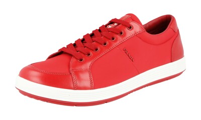 PRADA Leder + Nylon Sneaker 4E2939 - Rot Weiss - LINEA ROSSA - NEU