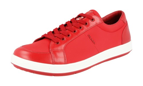 PRADA Leather Nylon Downtown Sneakers Shoes 4E2939 Red White NEW -  US 9 EU 42