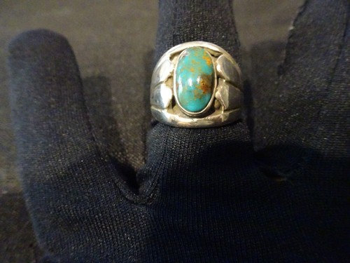 #663-STERLING SILVER KINGMAN TURQUOISE RING-925-SIZE 11.5 - Picture 6 of 16