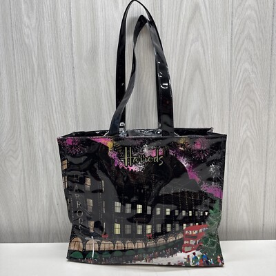 HARRODS LONDON Large Zipper Tote Bag Christmas Glitter 14 x 12 x