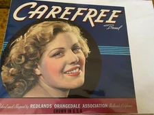 Vintage Unused Carefree Oranges Crate Label Redlands, California NOS