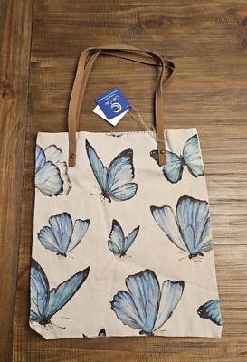 Cott N Curls Blue Morpho Canvas & Leather Book Bag  NWT