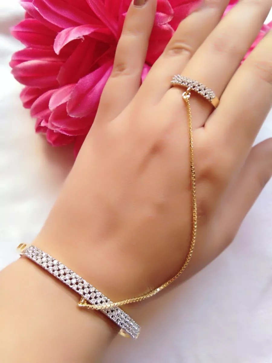 One Diamond Hand Chain, Ring Slave Bracelet | sillyshinydiamonds