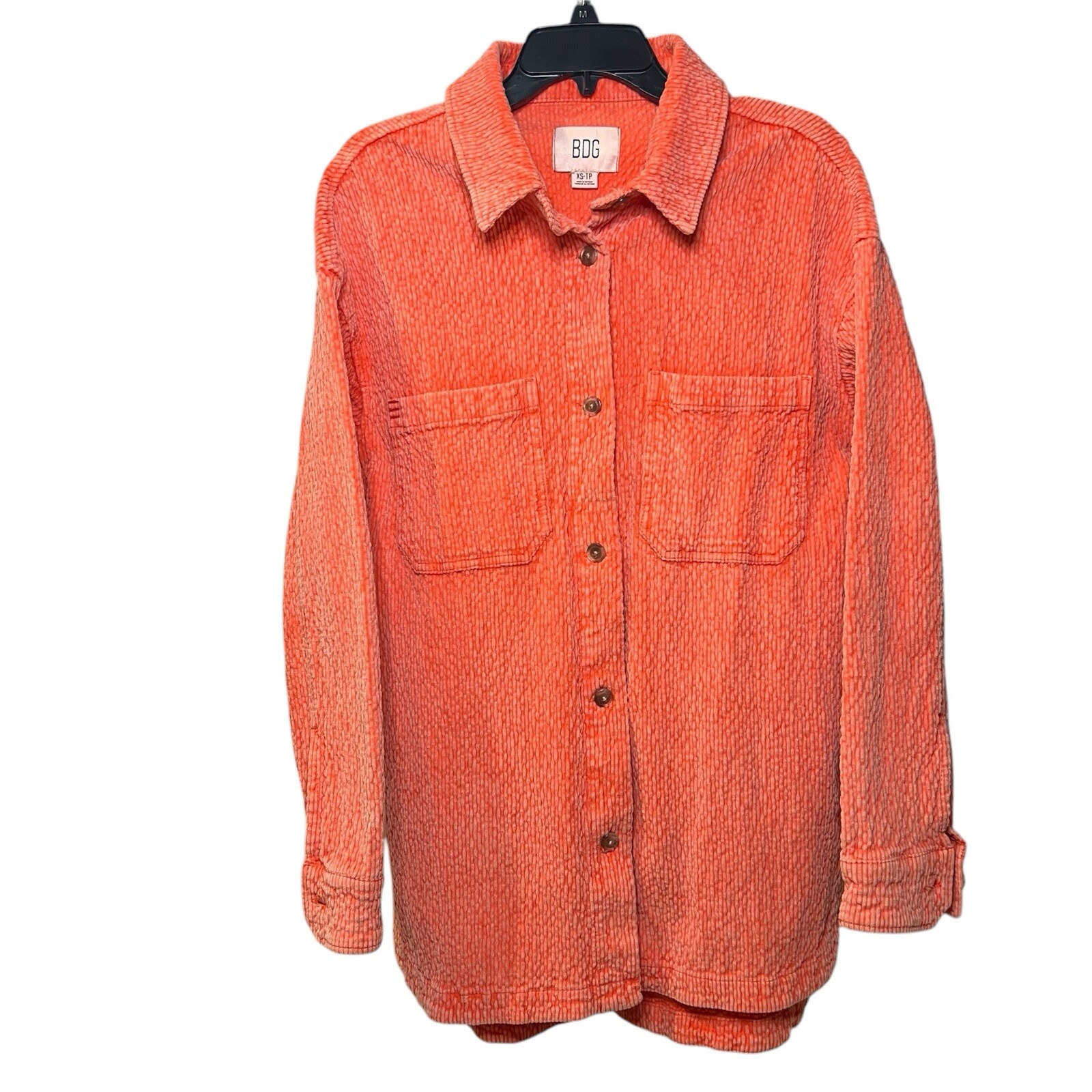 BDG Urban Outfitters Womens XS Neon Coral Corduroy Jacket Shirt Layering Grandma