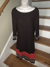 NINE WEST Elegant Maxi Dress Chocolate Brown Designer Trim Accent Size L 💗#3