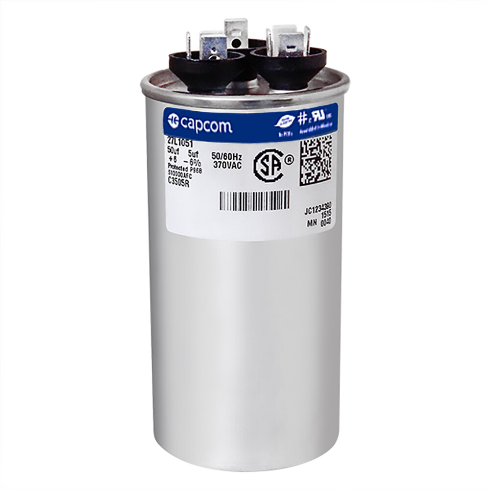 GE Genteq Replacement 50/5 uf 370 VAC Round Dual Capacitor