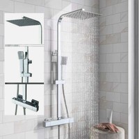 Bathroom Thermostatic Exposed Shower Mixer Twin head Large Square Bar Set Chrome