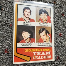 1974-75 TOPPS HOCKEY #69 BLACKHAWKS TEAM CARD STAN MIKITA JIM PAPPIN EXMT+