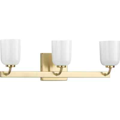 Progress Lighting Moore 3-Light Satin Brass White Opal Glass Luxe Vanity Light
