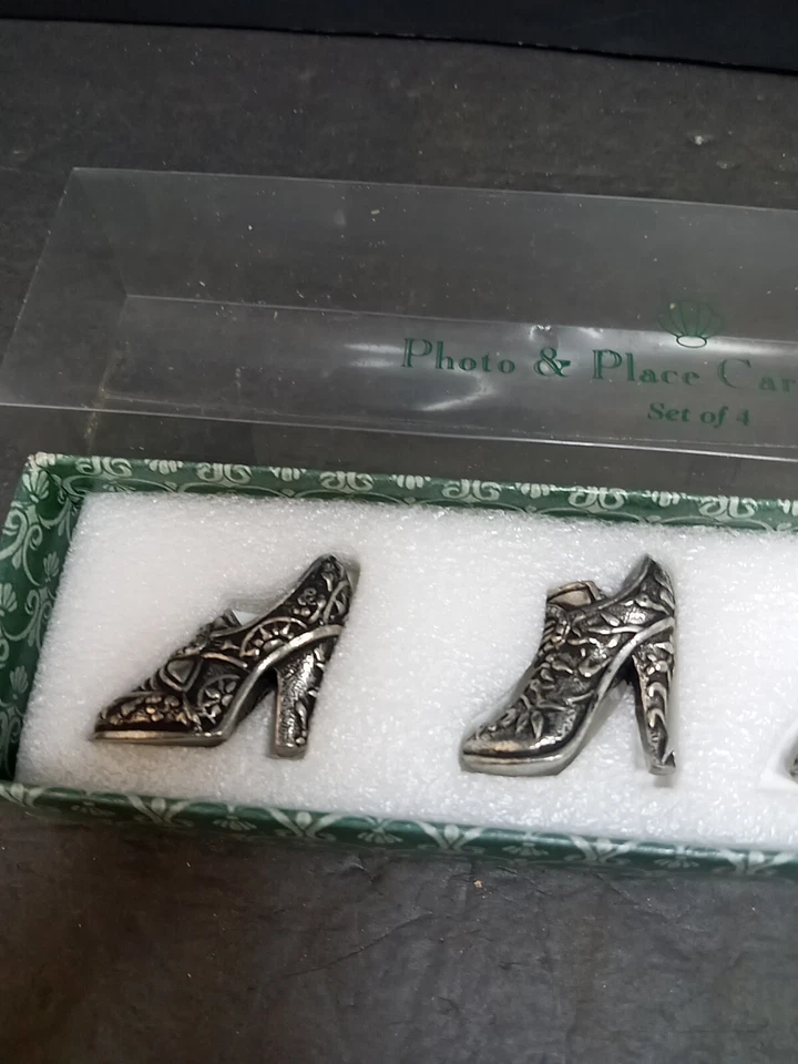 ❤️ 4 porta-cartões de metal em forma de sapato vitoriano foto lugar na caixa - Imagem 4 de 4