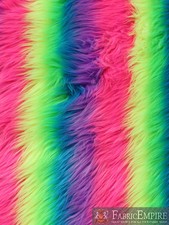 Faux Fur Fabric Long Pile NEON RAINBOW/ 60" Wide / Sold by the yard
