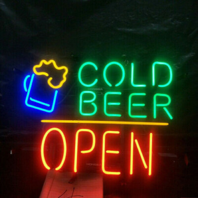 Cold Beer Open Neon Sign Beer Bar Pub Restaurant Wall Decor 19x15