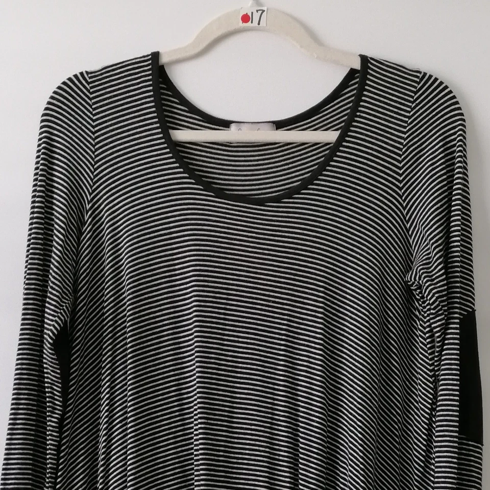 Top Runway Seven para mujer negro blanco cuello redondo rayas alto bajo fluido talla S Foto 3 de 4