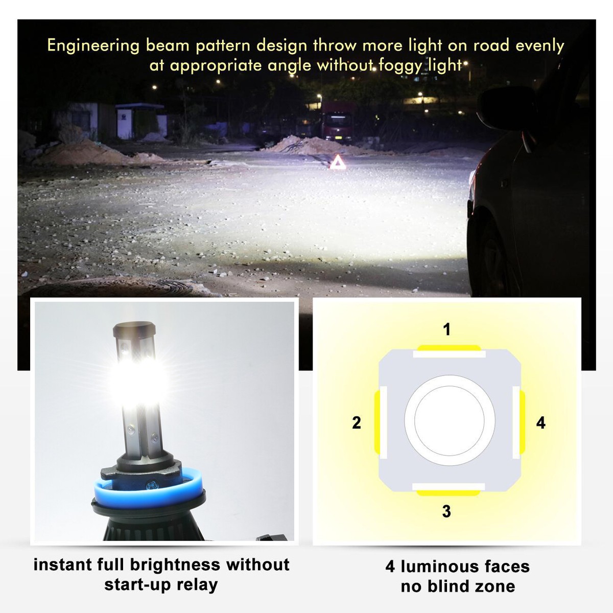4-Sides H11 H9 H8 LED Headlight Bulbs Kit 360° Super Bright 2400W 360000LM 6500K