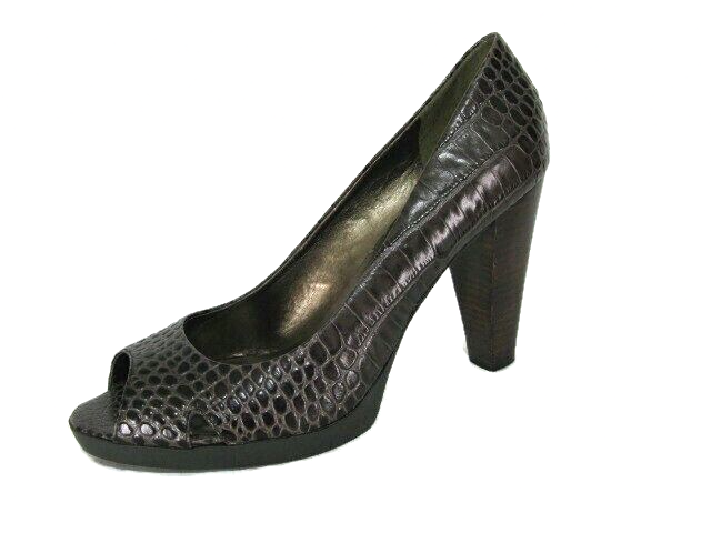 Nine West Shoes Sz Pumps Brown Animal Croc Print Leather Peep Toe Heels