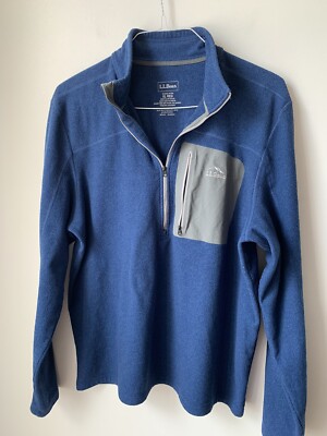 LL Bean Sweater Fleece Mens XL Half Zip Navy Blue Jacket Pullover Fitted 