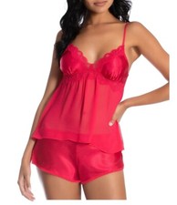 In Bloom by Jonquil Women's Solid Satin Lace Sleeveless Shorty Pajama Set