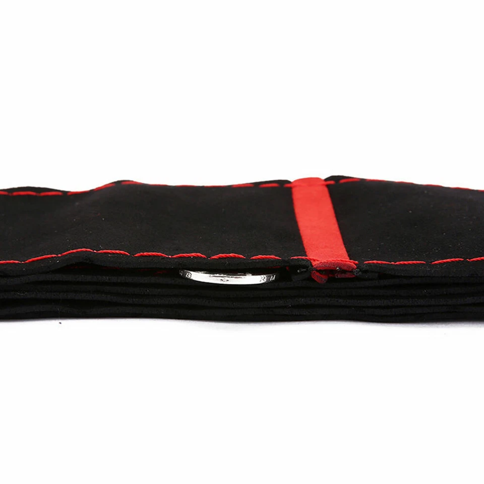 Red Suede Leathe Car Steering Wheel Cover Non-Slip Protector 38cm Accessories - Image 3 of 4