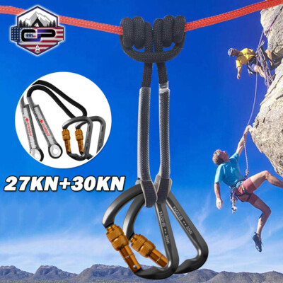 27KN Climbing Rescue Loop Rope+30KN Aluminum D Ring Screw Carabiner Locking Hook