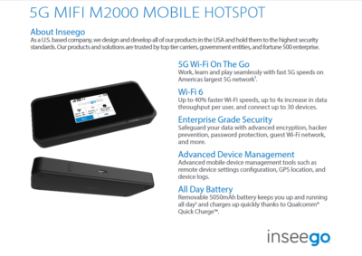 NEW Inseego 5G MiFi M2000 Hotspot for T-Mobile 2.4