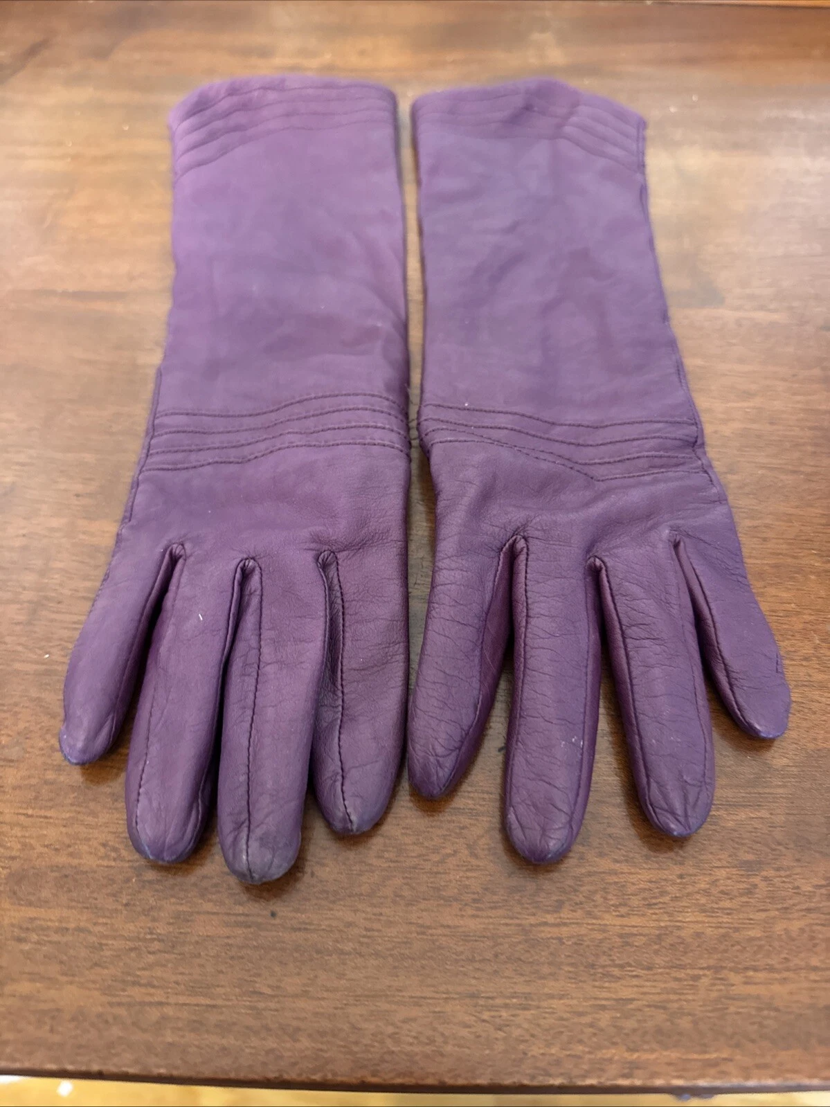 Max Mara Purple Leather Gloves Size Medium