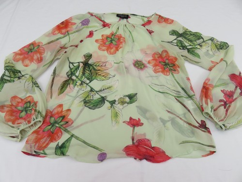 WAREHOUSE SILK PISTACHIO GREEN & CORAL FLOWERS SILK CHIFFON SUMMER TOP UK 10 12 - Bild 2 von 15