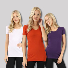 Women's Round Neck Short Sleeve Cotton T-shirt Soft Stretch Basic Tee