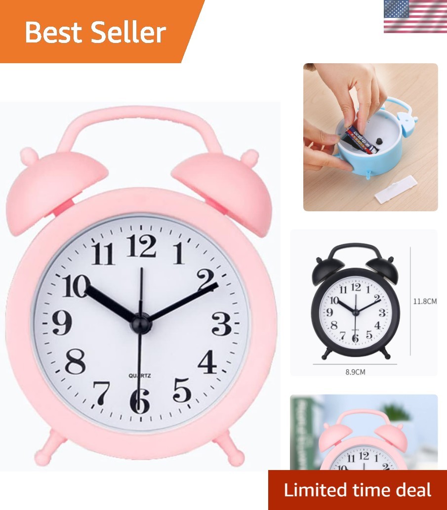 Elegant Pink Mini Alarm Clock - Charming Tabletop Double Bel