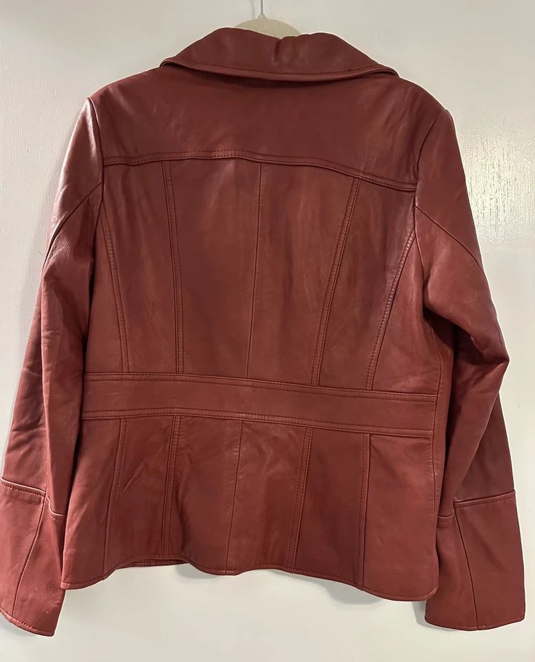 Andrew Marc Women’s Buttery Soft Red Leather Lambskin Moto Jacket Size L - Image 3 of 4