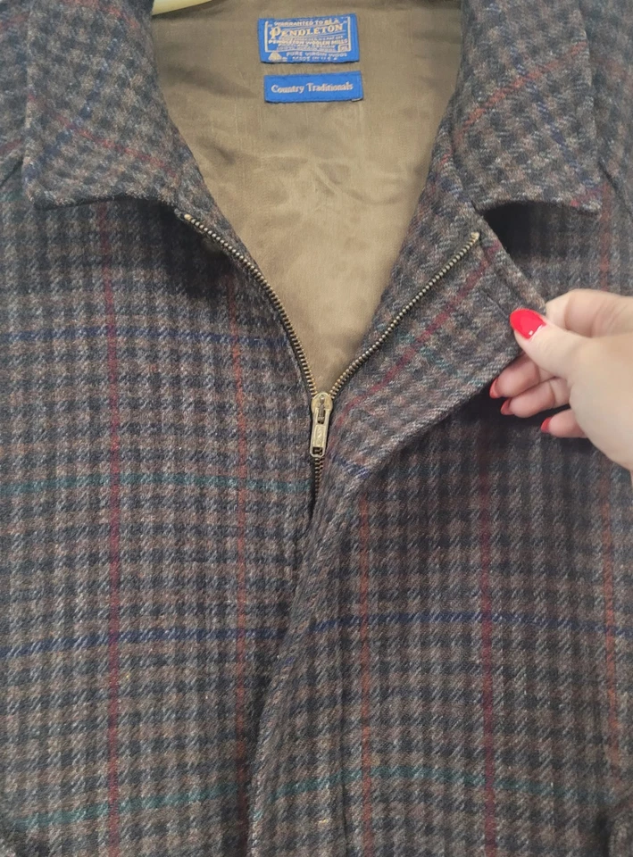 MENS PENDLETON COUNTRY TRADITIONALS WOOL CHECK BOMBER JACKET ZIP SIZE XL - Image 4 of 4
