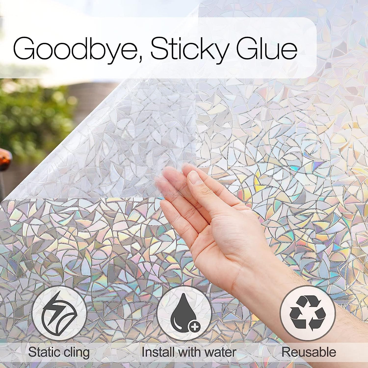 Rabbitgoo Window Privacy Film Rainbow Film Decorative Window Sticker, 3D Static 