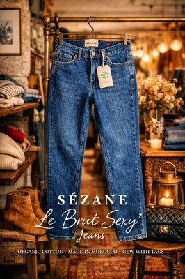 Sezane Le Brut Sexy Jeans Womens 29 Blue Organic Cotton Button Fly NWT