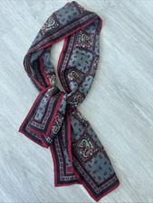 Anne Klein Vintage Paisley Oblong Scarf 10x53 Red Black Gray Hand‑Rolled Hem