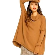 Free People Juicy Long Sleeve Waffle Knit Thermal Cowl Neck in Canyon Moon Sz M