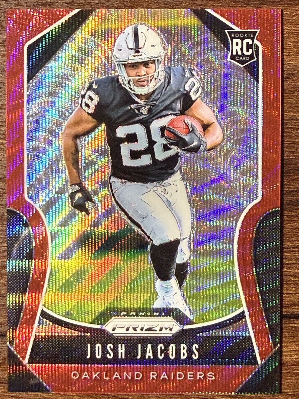 2019 Prizm Josh Jacobs Rookie #'d /149 Red Wave Prizm RC #323 Packers SP