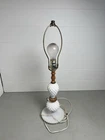 Vintage Wood & Milk Glass Hobnail  Table Lamp tested - No Shade -