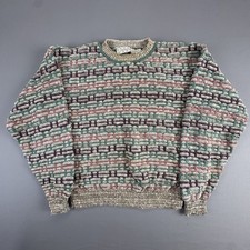 Crossings Vintage 3D Textured Knit Sweater Mens XL Cotton Geometric Made in USA